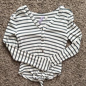 Alya Dark Green and White Striped Knit Top